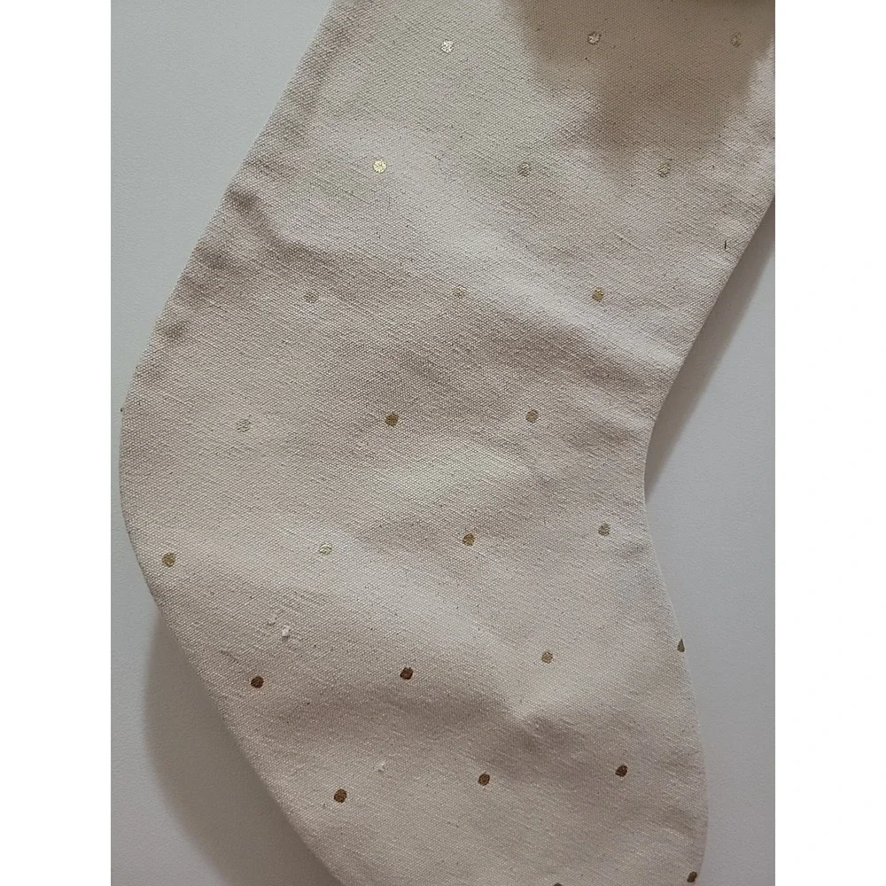 Mud Pie Canvas Gold Polka Dot Christmas Stocking.   New With Tags
